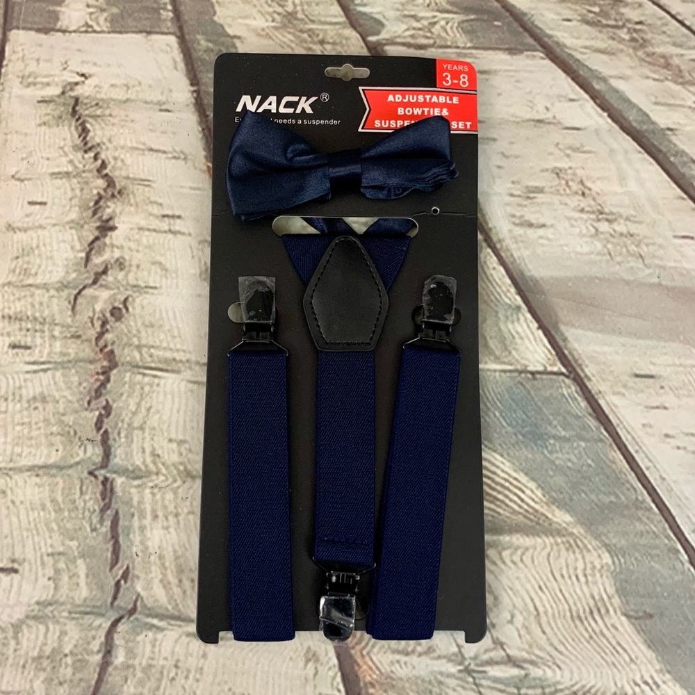 Kids Bowtie & Suspenders Set Navy Black 3-8 Years